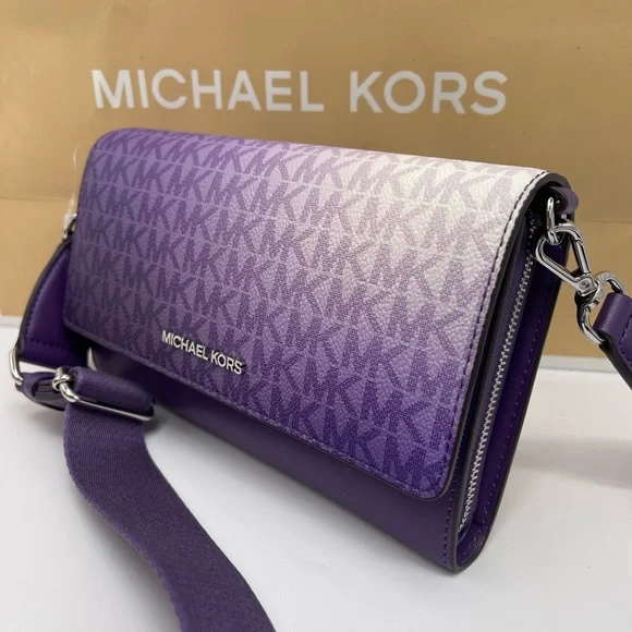 MICHAEL KORS Jet Set Large Ombré Signature Logo Crossbody BagDark Purple NWT